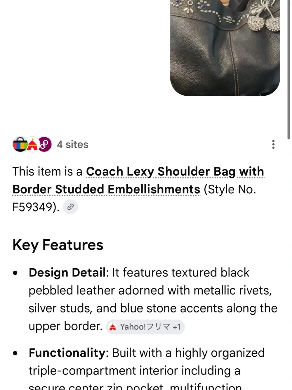 Coach  #146 Lexi Black Leather Hobo Bag with Studded Embellishment